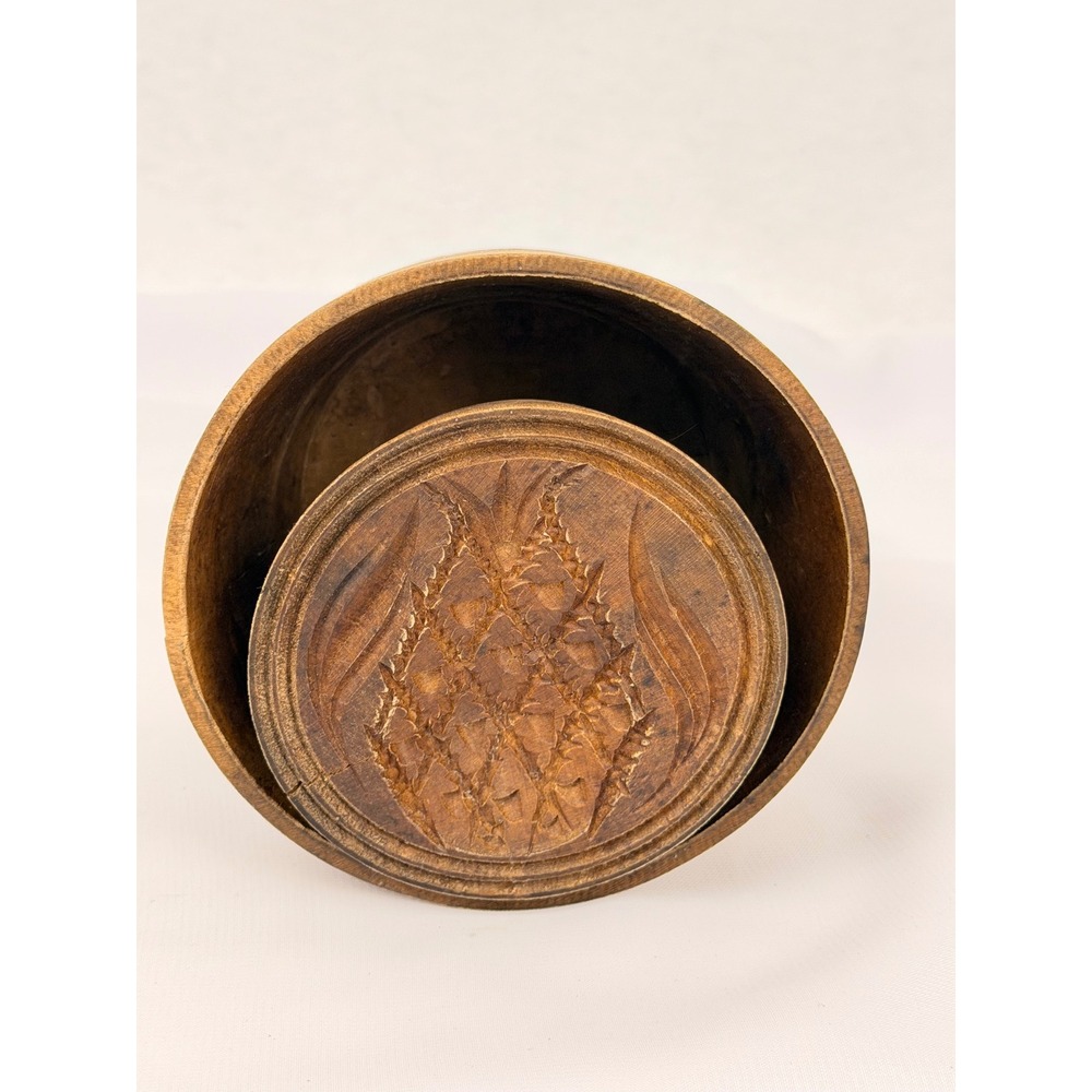 Vintage Hand Carved Wooden Butter Mold Pineapple Motif Primitive Kitchen Tool